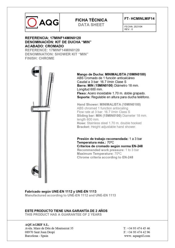 AQG, MIN shower rod with shower set, chrome color