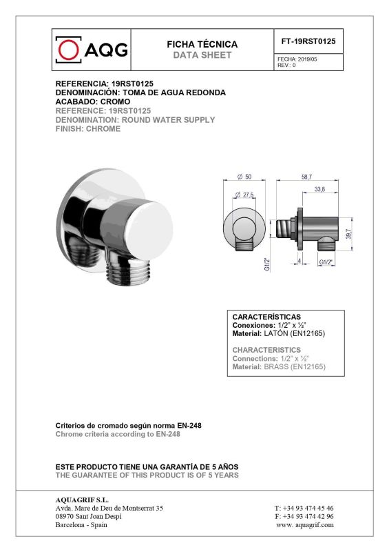 AQG, round built-in drain RST, color chrome