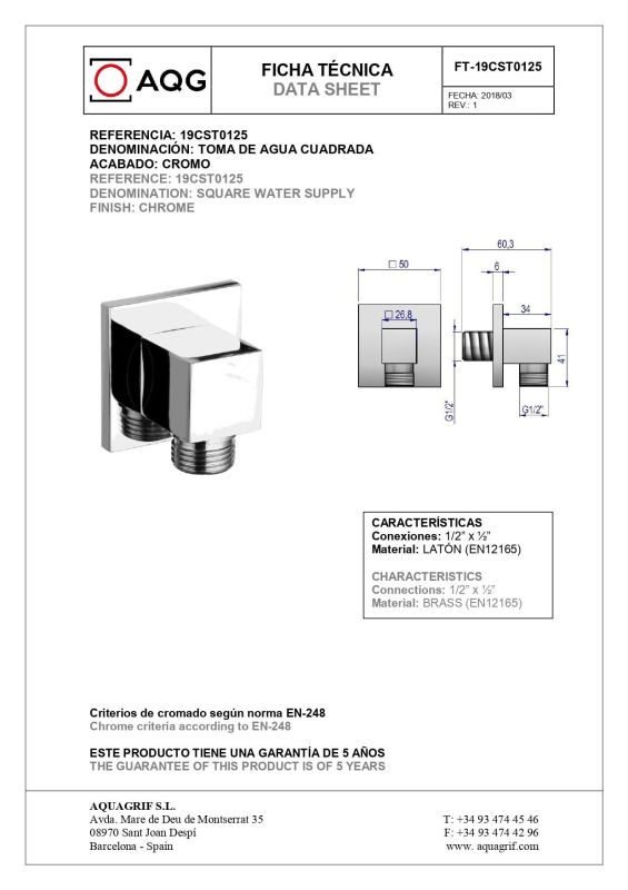 AQG, square integrated drain CST, color chrome