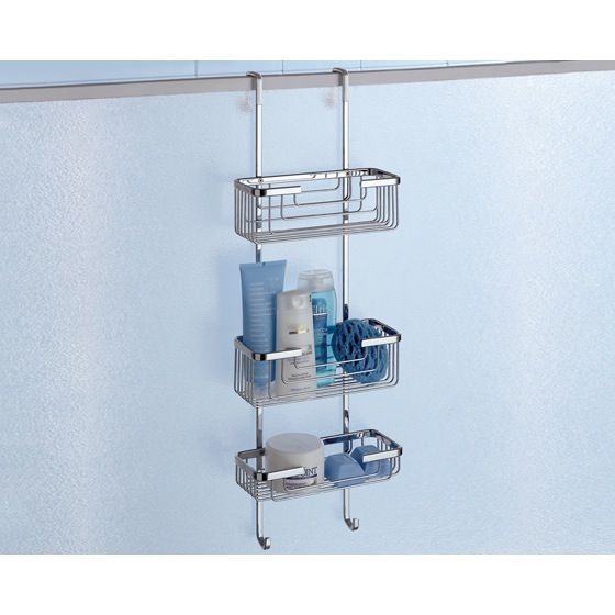 Gedy, rectangular 3-level grille for shower glass with 2 hooks (25x18.8x72.5), chrome color