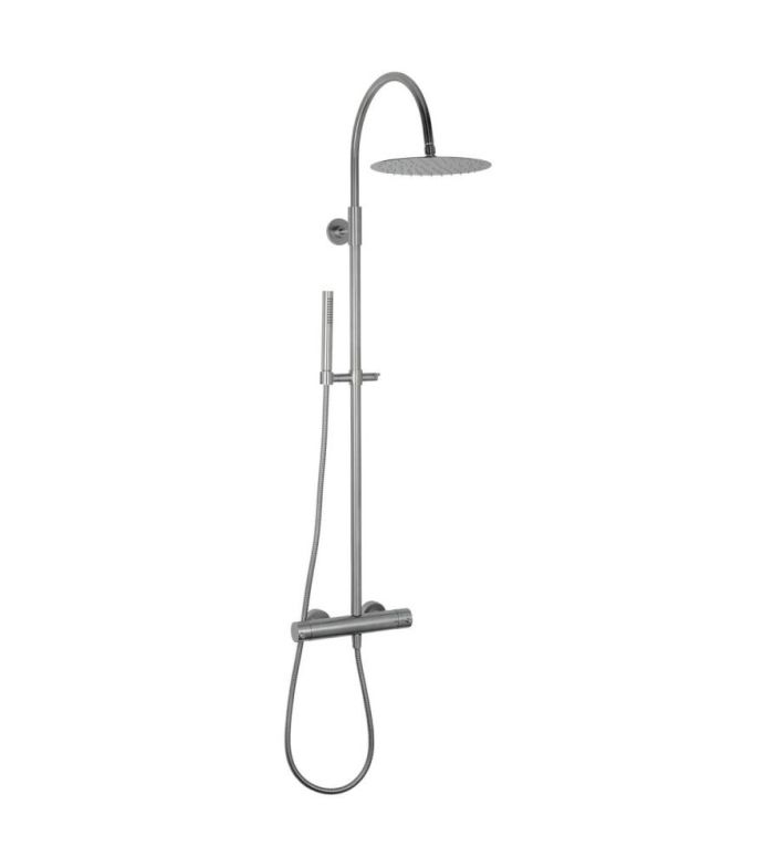 Emmevi Filoinox, telescopic shower column 106-145 cm: with thermostat and anti-calc top shower _25 cm, stainless steel