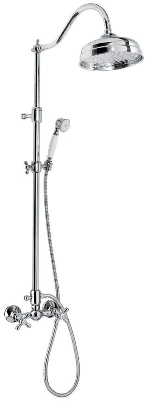 Emmevi, shower column with cross handles, height adjustable 90.5-141.5 cm: with mixer tap, curved bracket and round anti-calc top shower head.