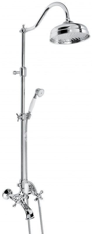 Emmevi, shower column with cross handles, height-adjustable 91.6-142.6 cm: with spout, curved arm and round anti-calc top shower head