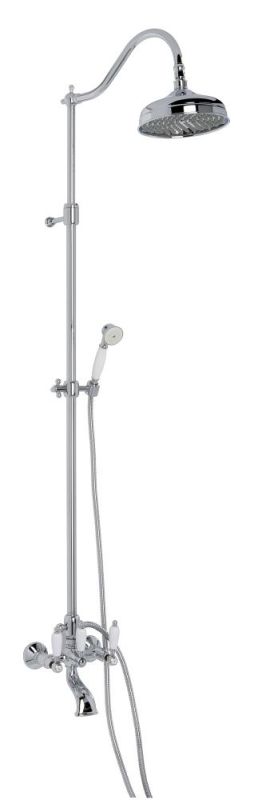 Emmevi, shower column with ceramic handles, height adjustable 91,6-142,6 cm: with spout, curved arm and round anti-calc top