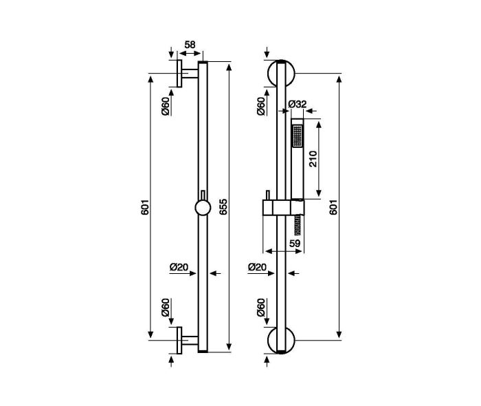 Emmevi, shower set: shower rod, shower head, hose, matt gold color