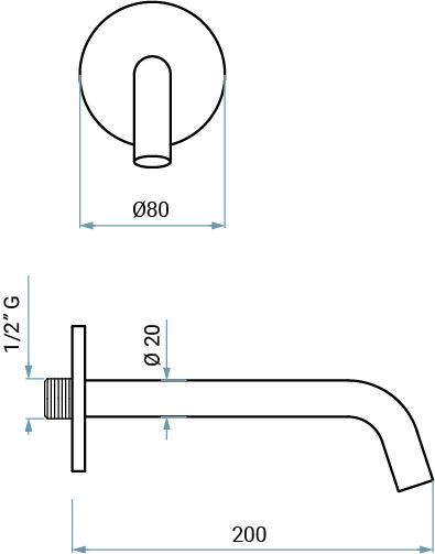 Emmevi Filobrass, round spout for in-wall mixer, length 20 cm, color chrome