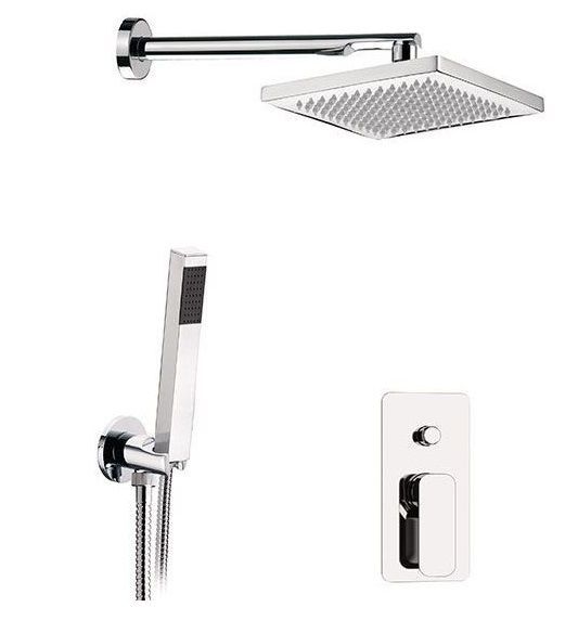 Daniel Tiara, shower set for 2 users, with 30 cm bracket and 20x20 cm square overhead shower, brushed nickel matt color