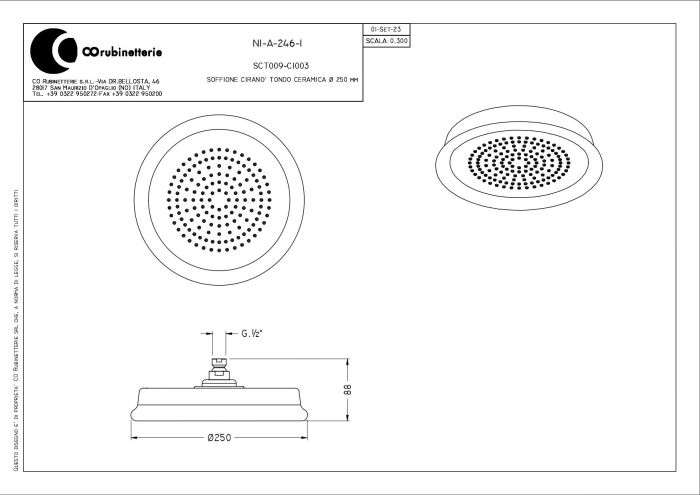 Graffio Girano, round ceiling shower head anti-calc 25cm, color chrome-Limited edition