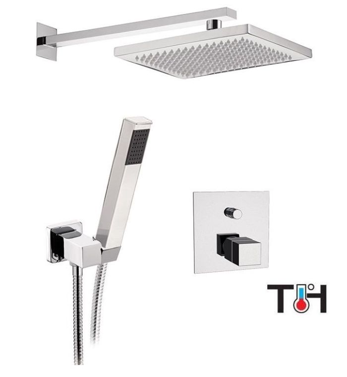 Daniel Skyline, shower set for 2 users with thermostat, bracket 30 cm and rectangular overhead shower 24x14 cm, chrome color