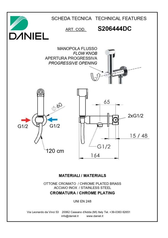 Daniel Suvi, hygienic shower set with progressive cartridge, color rose gold