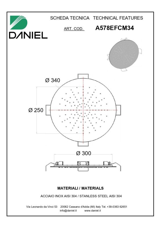 Daniel, round ceiling shower head 34 cm, 1 mode: rain, chrome color