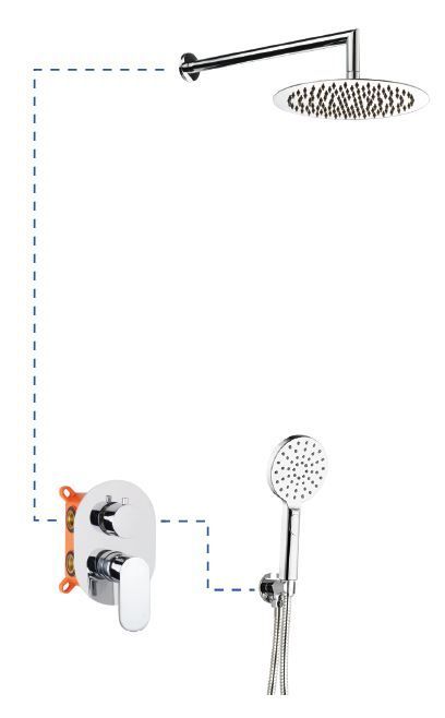 AQG Beta, shower set ER211 for 2 users: with circular overhead shower 25 cm and bracket 35 cm, chrome color