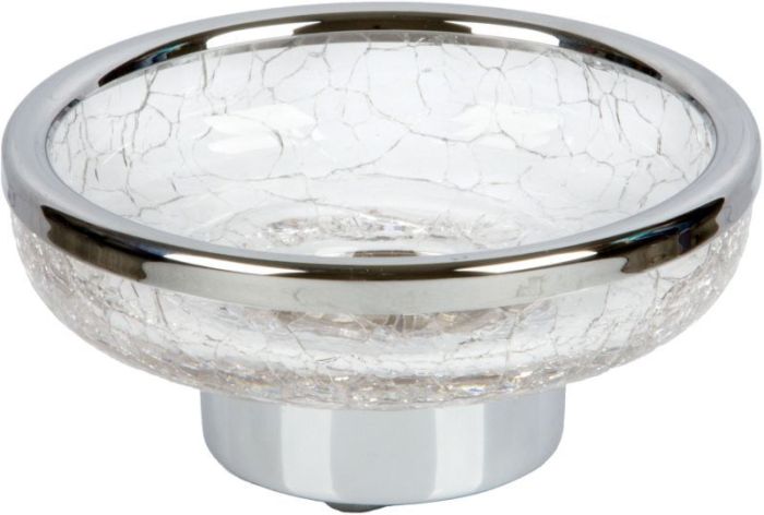 Surya Crystal, soap dish on a metal base 11.5x11.5 x 4.5 cm, broken glass effect, chrome color