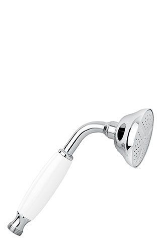 Emmevi, round single-mode hand shower head in brass, with ceramic handle (for set 110OA), white/gold color