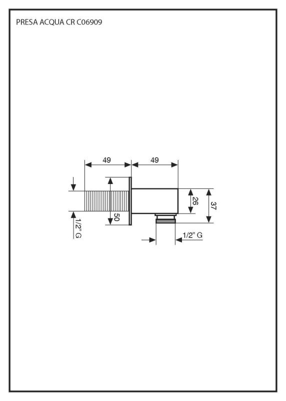 Emmevi, 1/2 MM square wall outlet, brass, chrome color