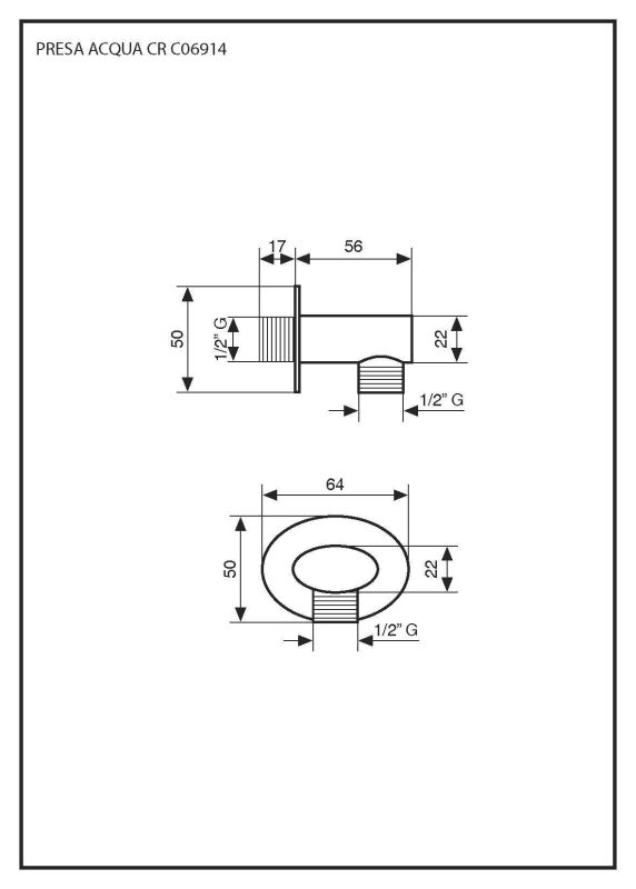 Emmevi, 1/2 MM oval wall outlet, brass, chrome color