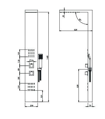 AQG EDNA , multifunctional shower panel with thermostat for 4 modes, stainless steel color