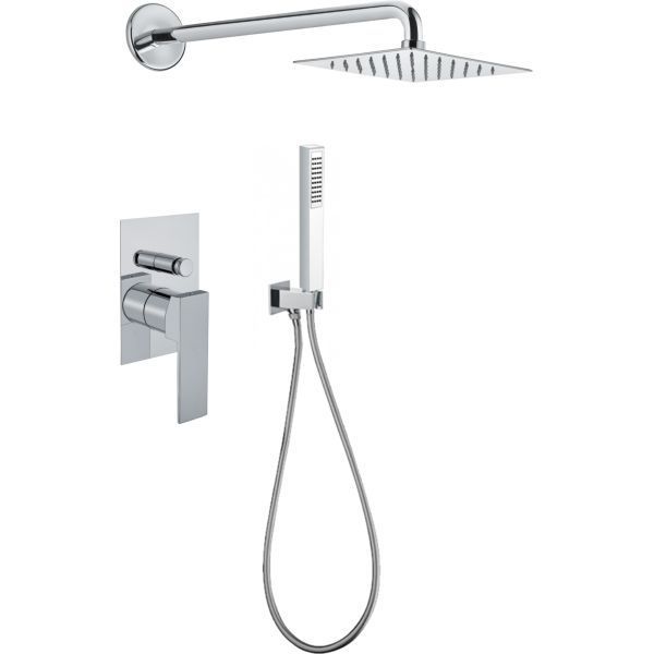 Fiore Kube, shower set for 2 consumers: with square overhead shower 20x20 cm and bracket 35 cm, color chrome