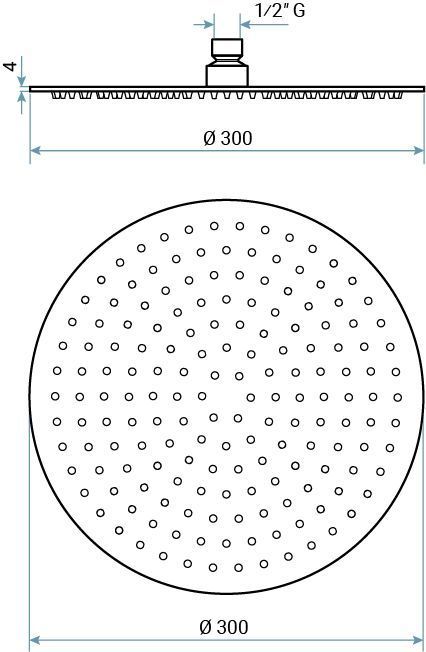 Emmevi Filoinox round ultra-thin overhead shower _30 cm, anti-calc, connection 1/2У, in stainless steel.