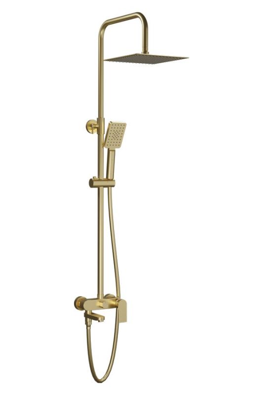 AQG Alpha, height-adjustable shower column 95-150 cm: with folding spout and square shower head, matt gold (PVD)