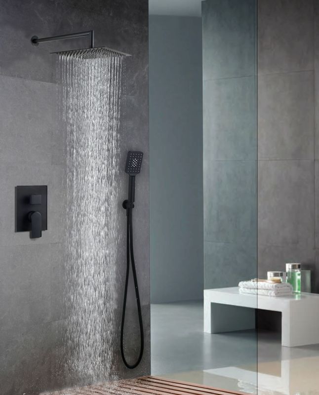 AQG Alpha, shower set EC208 for 2 users: with square overhead shower 25x25 cm and ceiling bracket 35 cm, matt black color