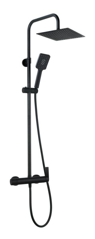 AQG Alpha, height adjustable shower column 95-150 cm, with mixer tap and square overhead shower 25x25 cm, matt black color