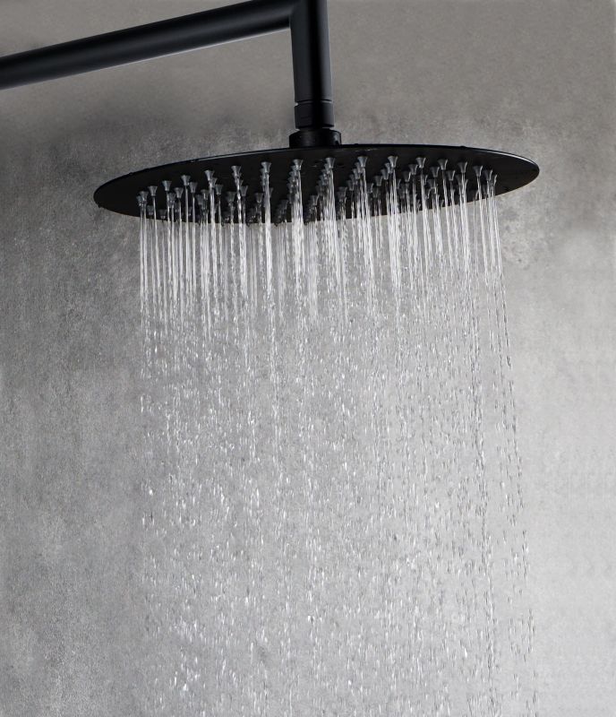 AQG Tube, shower set ER208 for 2 users: with 25 cm round overhead shower and 35 cm ceiling bracket, matt black color