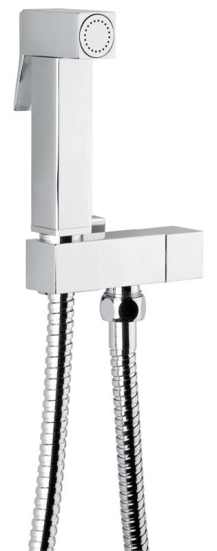 Emmevi, square hygienic shower set with cold water shut-off valve (without mixer tap), chrome color