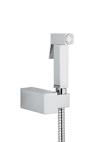 Emmevi, square hygienic shower head with ABS holder and brass hose, chrome color