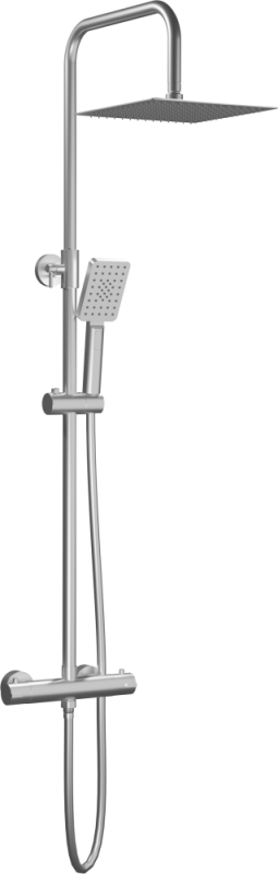 AQG Nite, height adjustable shower column 95-150 cm: with thermostat and square overhead shower 25 cm, color satin nickel (PVD).