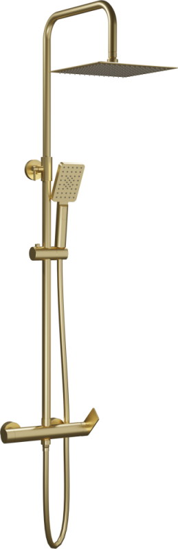 AQG Alpha, height-adjustable shower column 95-150 cm, with mixer tap and 25x25 cm square overhead shower, color matt gold (PVD)