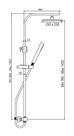 AQG QB, height adjustable shower column 95-150 cm, with square overhead shower 25 cm, color chrome