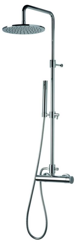 Emmevi Filobrass, shower column, height 84-120 cm, with mixer, handle without rod, with round antique 25 cm overhead shower, color brushed gold