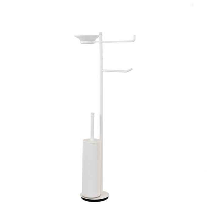 Stil Haus Hashi, stand h73 cm: glass soap dish/towel holder/paper holder/metal ruff, matt white color