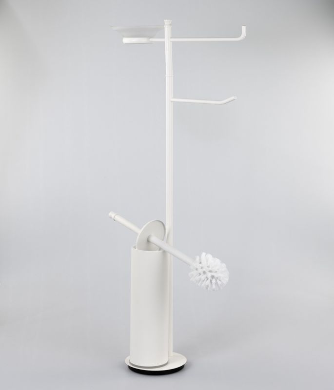 Stil Haus Hashi, stand h73 cm: glass soap dish/towel holder/paper holder/metal ruff, matt white color