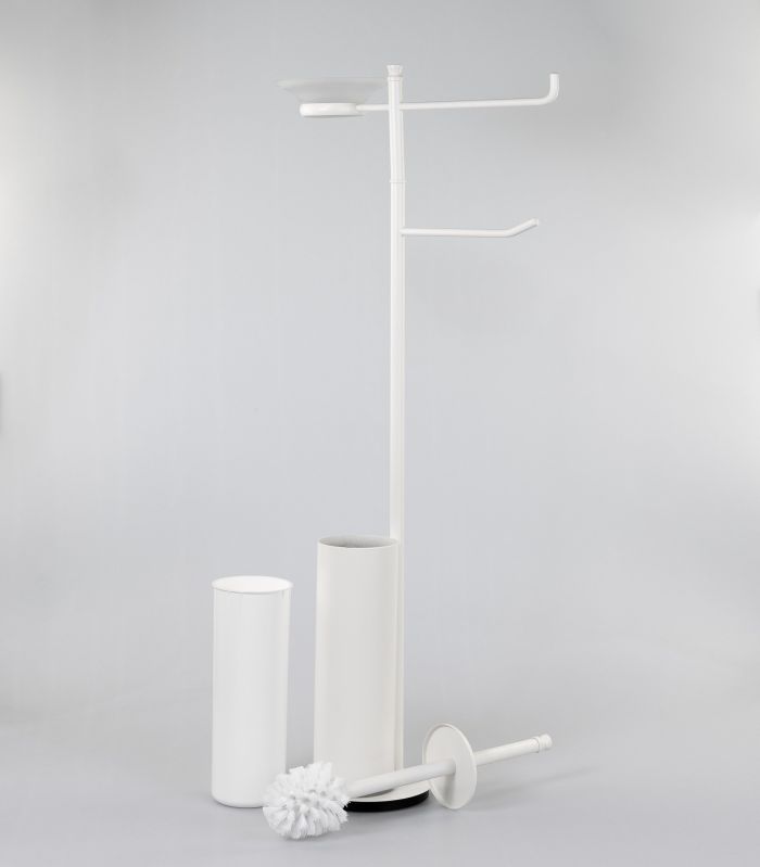 Stil Haus Hashi, stand h73 cm: glass soap dish/towel holder/paper holder/metal ruff, matt white color