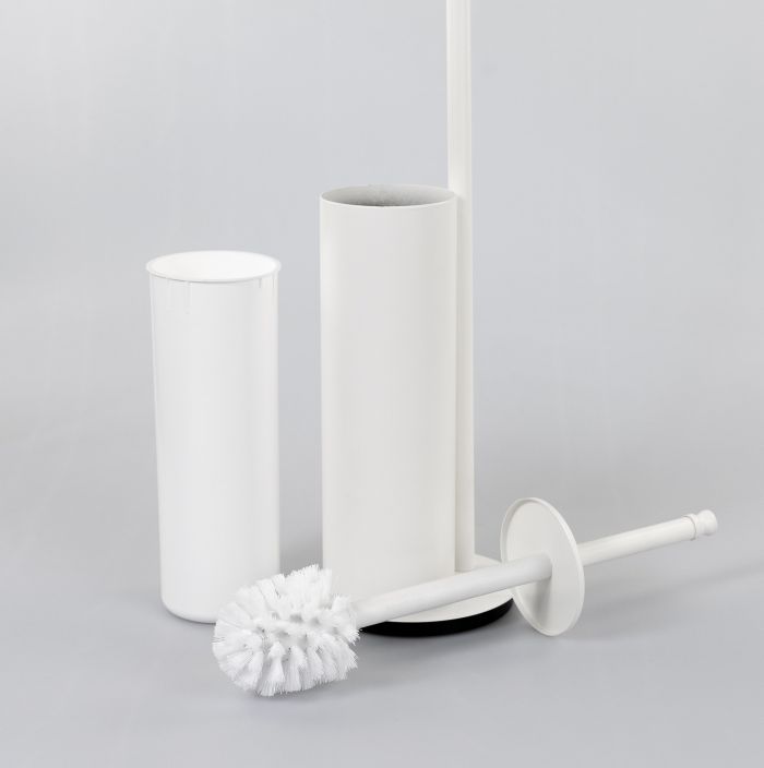 Stil Haus Hashi, stand h73 cm: glass soap dish/towel holder/paper holder/metal ruff, matt white color