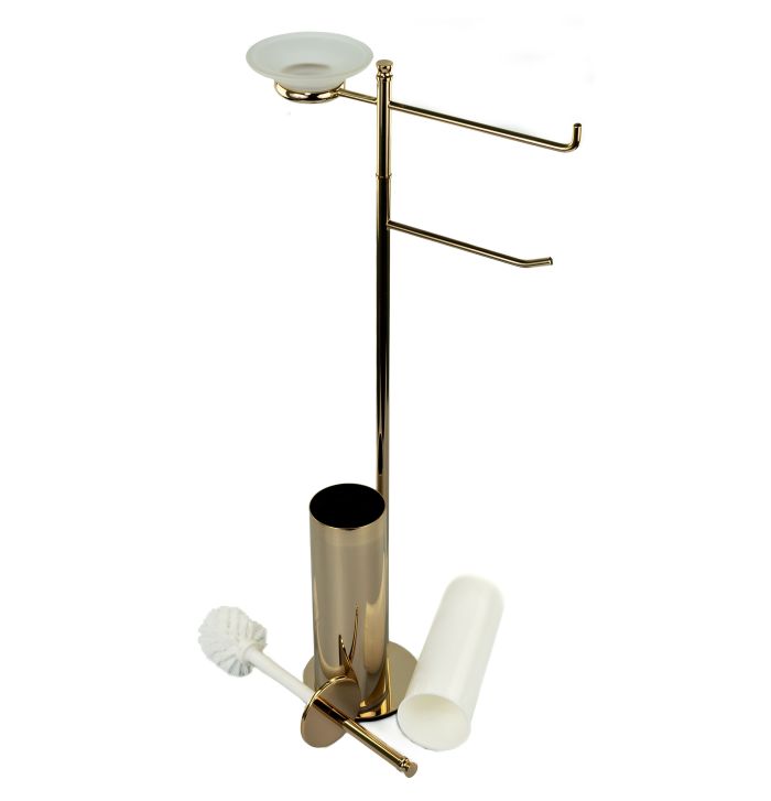 Stil Haus Hashi, stand h73 cm: glass soap dish/towel holder/paper holder/metal ruff, color gold