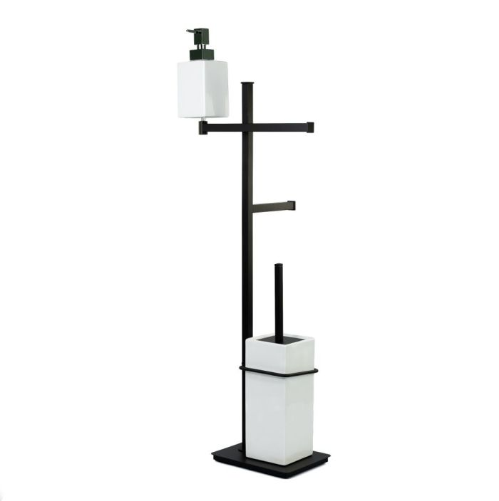 Stil Haus Urania, stand: dose. + towel holder + paper holder + ceramic ruff, color black. mat. - white ceramics