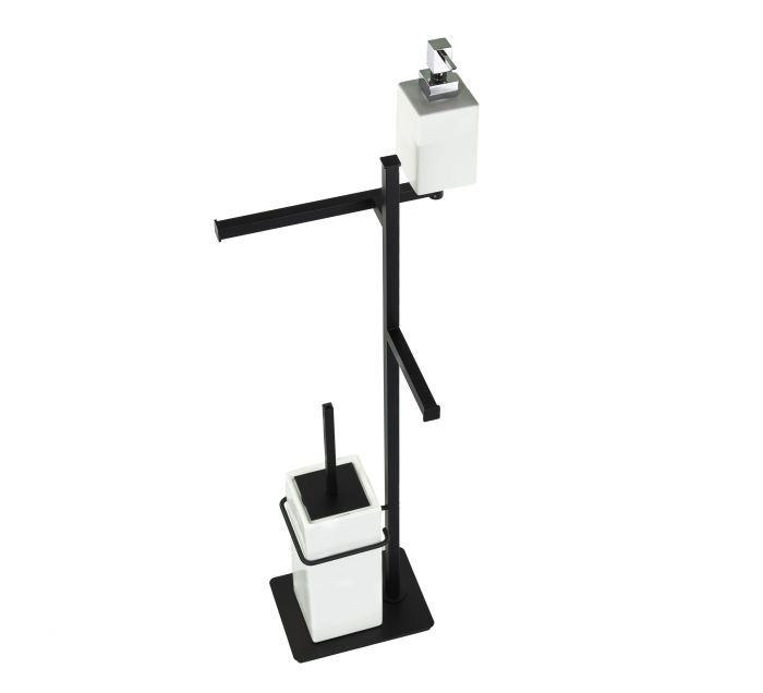 Stil Haus Urania, stand: dose. + towel holder + paper holder + ceramic ruff, color black. mat. - white ceramics