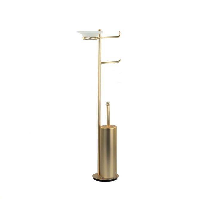 Stil Haus Hashi, stand h73 cm: glass soap dish/towel holder/paper holder/metal ruff, color matte gold