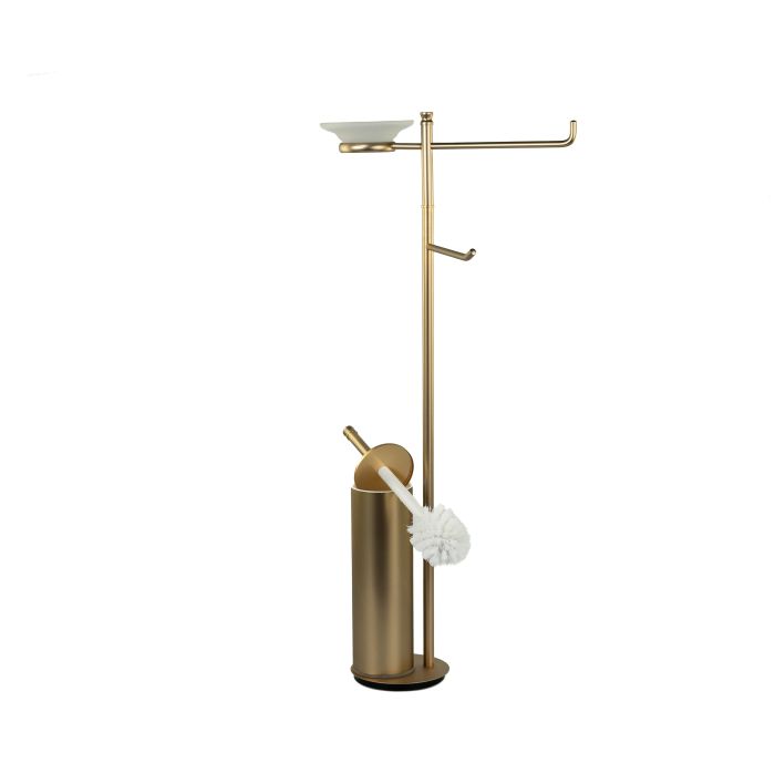 Stil Haus Hashi, stand h73 cm: glass soap dish/towel holder/paper holder/metal ruff, color matte gold