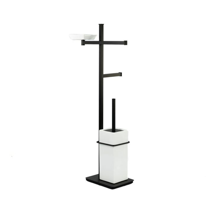 Stil Haus Urania, stand: soap. + towel holder + paper holder + ceramic ruff, color black. mat. - white ceramics