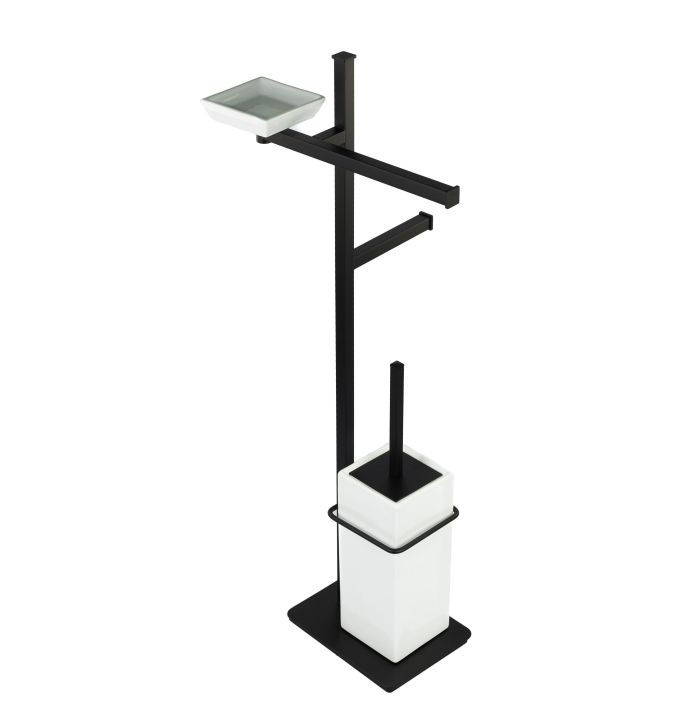 Stil Haus Urania, stand: soap. + towel holder + paper holder + ceramic ruff, color black. mat. - white ceramics