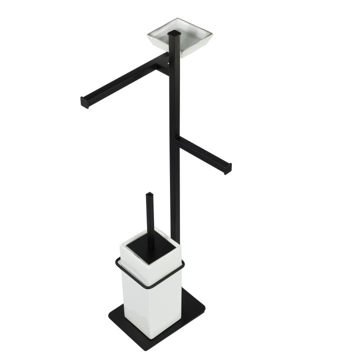 Stil Haus Urania, stand: soap. + towel holder + paper holder + ceramic ruff, color black. mat. - white ceramics