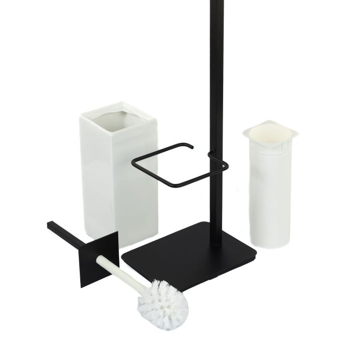 Stil Haus Urania, stand: soap. + towel holder + paper holder + ceramic ruff, color black. mat. - white ceramics