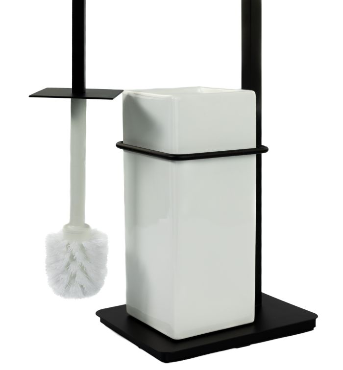 Stil Haus Urania, stand: soap. + towel holder + paper holder + ceramic ruff, color black. mat. - white ceramics