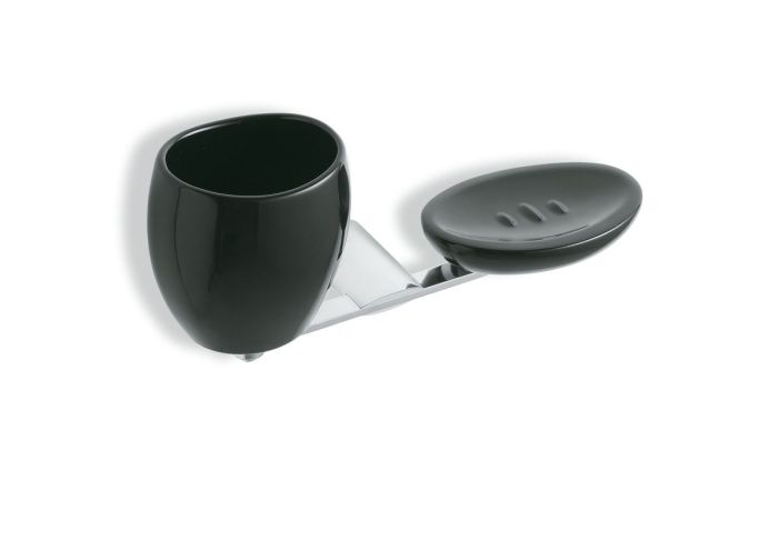 Stil Haus Aria, wall-mounted black ceramic soap dish and glass on one holder, chrome color