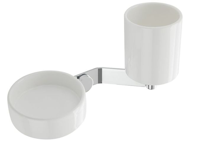 Stil Haus Buket, wall-mounted white ceramic soap dish and glass on one holder, chrome color