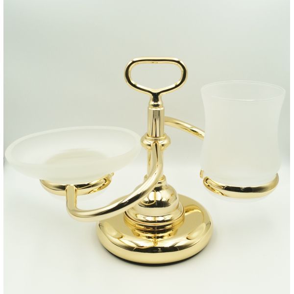 Stil Haus Elite, table glass soap dish + glass, gold color